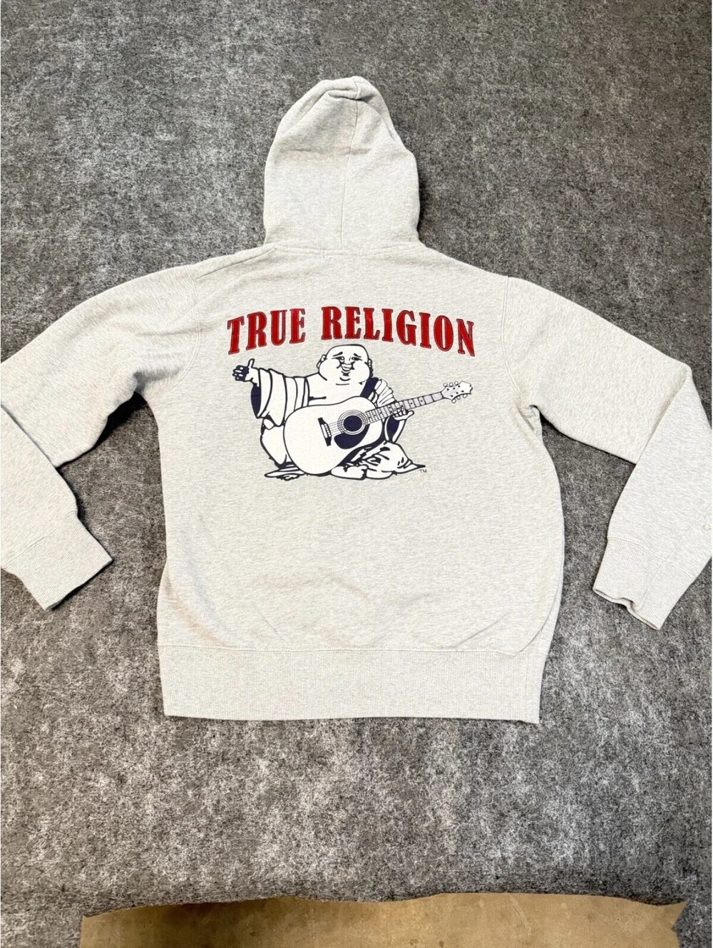 True Religion Men's L Pullover Hoodie Gray Large Heritage Buddha Graphic